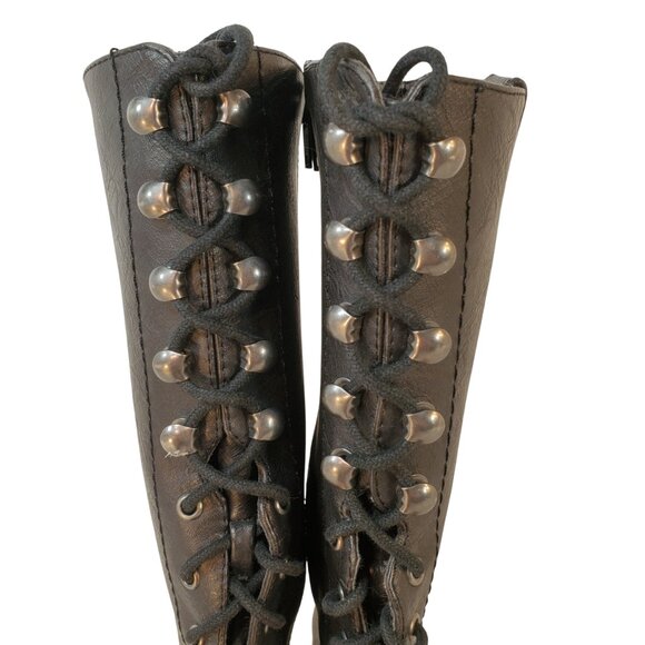 "Crown Vintage" Knee High Lace-Up/Zip-Up Black Faux Leather Boot Size 7.5M - Picture 4 of 11